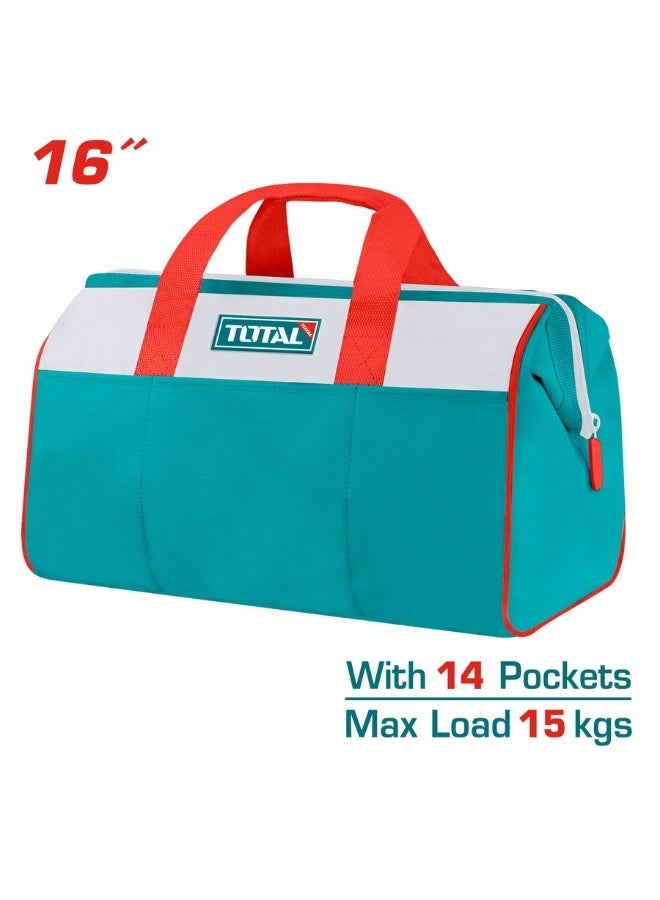 TOTAL Tools Bag 16" (40 cm) – Heavy Duty 600D Oxford Waterproof Tool Bag with Rigid Frame, 6 External & 8 Internal Pockets, 15kg Load Capacity THT261625 - Image 1